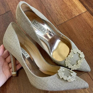 Badgley Mischka Sparkly High Heels Silver Crystal Embellished Shoes Women’s 5.5